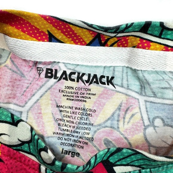 COMIC BOOK PATTERN PRINT DESIGN T-SHIRT BLACKJACK SIZE L - Picture 6 of 6